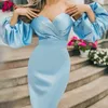 Light Sky Blue 2023 Mermaid Prom Dresses off shoulder sexy v neck satin Lace Appliqued Beaded Evening Wear Formal Party Gowns Black Girls Night Wear Robe Soiree