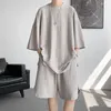 Men's Tracksuits Summer 2pcs Sets Baggy Short Set Clothing Loose Stretch Solid O-Neck T Shirts And Shorts Stylish Oversize Streetwear
