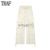 Women's Pants Capris TRAF 2023 Cargo Pants for Women Beige Wide Leg Pants Women Summer High Waist Woman Trousers Holiday Casual Baggy Pants Woman J230705