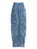 Jeans da donna PREPOMP 2023 Collezione invernale Multi tasche Pantaloni cargo in denim stile punk Donna Gamba larga GH064