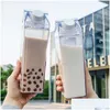 Water Bottles Plastic Clear Milk Carton Shaped Portable Drinking Sports Cups Bottle With Lid Drop Delivery Home Garden Kitchen Dinin Dh7Gx