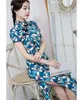 Roupa étnica Preto Roxo Nacional Longo Cheongsam Elástico Floral Vestido Feminino de Verão Elegante Dividido Lateral Qipao Tamanho Grande 3GG