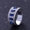 Cluster Rings Red Trees Brand Fine Jewelry Real 925 Sterling Silver Created Gemstone Blue Sapphire For Women Wedding / Noivado
