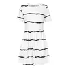 Casual Dresses Striped Patchwork Dress Simple T Shirt Loose Short Sleeve Plead Swing With Pockets Knee Cotton Linen Vestidos