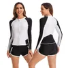 Damen-Badebekleidung, Badeanzug für Frauen, Rashguard, langärmelige Badeanzüge, gepolstertes Hemd mit Reißverschluss, Jungen-Shorts, zweiteilige Oberteile/Unterteile