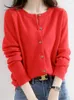 Women's Knits Spring Women Sweater 2023 Knit Leisure Cardigan Round Neck Short Wool Jacket Pink Top