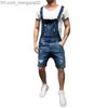 Męskie dżinsy dżinsy kombinezony szorty 2019 letnia moda Hi Street Distressed Denim kombinezon na szelkach dla człowieka spodnie na szelkach Z230706