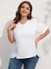 여자 플러스 사이즈 Tshirt Finjani 화이트 티셔츠 최고의 의류 여름 컷 아웃 백 자수 티 230705