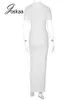 Casual Dresses Joskaa White Short Sleeve Bodycon Maxi Dress Women Sexy Club High Split Elegant Holiday Fashion 2023 Summer Party Clubwear J230705