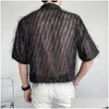 Men'S Casual Shirts Mens Man Sexy Mesh Hollow Shirt Men See Through Short Sleeve Club Dj Dance Stage Guitar Show Costumes Punk Loose Dhfop