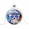 Pendant Necklaces Classic Mexican Sugar Skl For Women Men Flower Skeleton Glass Cabochon Chains Day Of The Dead Holiday Jewelry Drop Dhept