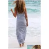 Basic Casual Klänningar Dam Causal Randig Maxiklänning Designer Girls Beach Summer Crop Top Väst Formell rygglös kjol Kvällssex Dhgaj