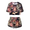 Camisetas Femininas Lingua Ignota Roupas Conjunto de Duas Peças Verão Manga Curta Crop Top Shorts Harajuku Streetwear Feminino