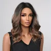 Synthetic EasiHair dark brown synthetic medium long wave bob part heat resistant natural hair female role play hair 230704