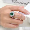 Solitaire Ring Fashion Emerald Rings For Women Luxury Wedding Gemstone Sier Plated Engagement Finger Jewelry Gift Drop Delivery Dhhaz