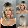 Synthetic EASIHAIR Brown Root Ombre blonde synthetic Medium long natural hair female role play with fringe heat resistant 230704