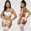 3pcs Set Women Transparent Bra Set Garter Black Sexy Lingerie Lace Lenceria Plus Size Underwear271o