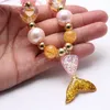 Mignon poisson queue pendentif réglable corde collier coloré grosses perles collier cadeaux pour enfant filles mode bijoux