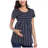 2023 New Digital Stripe Round Neck Short Sleeve Pregnant Women's T-shirt maternity dress breastfeeding Nursing