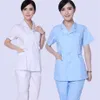 Femmes manches courtes col cranté gommage hôpital travail uniforme vêtements clinique dentaire salon de beauté hauts quatre couleurs2123