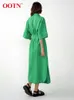 Casual Dresses OOTN Elegant Cotton Linen Wrap Long Dresses Women Summer Belt Lace Up Notched Office Lady Dress Split A-Line Dress Robe Femme J230705