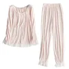 Pigiama da donna autunno e inverno pigiama principessa pantaloni set pigiama vintage in pizzo di stoffa per la casa rosa bianco