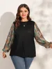 T-shirt i plusstorlek för kvinnor Finjani T-shirt med lyktärmar Paisleytryck Texturerade toppar Höstkläder 230705