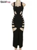 Vestidos casuais Weird Puss Hollow Sexy Dress Women Summer New Sleeveless Split Solid Skinny Stretch Maxi Bodycon Clubwear Coquette Slim Vestidos J230705