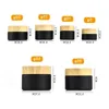 5/10/15/20/30/50g Frosted Black Glass Refillable Cosmetic Jars Empty Cream Lip Balm Storage Container Pot With Wood Grain Lids Enxwx