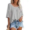 Women's T Shirts Women Summer Casual Solid Short Sleeve T-Shirt Basic V-Neck Batwing Tops Fashion Loose Breathable Knitted Pullover Tees
