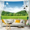 Tapisseries Dôme Caméras Bleu Ciel Prairie Forêt La Fenêtre Imprimé Tapisserie Décoratif Mandala Tapisserie Décor À La Maison Grand Hippie Paysage Tenture Murale R230714