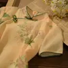Ethnische Kleidung Frauen Gelbes Cheongsam Blumen Kurzarm Vintage Kleid Schlankes chinesisches Nationalkostüm Elegantes Qipao S bis 2XL