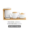 Storage Bottles European Style Ceramics Seasoning Box Set Salt Shaker Oil Bottle Chopstick Tube Combination With Bamboo Tray Home Kitchen