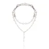 Strängar Shixin Simulated Pearl Choker Hollow Crystal Heart Halsband för kvinnor Långa tofs Halsband på halsen 2020 Bröllopssmycken Mode 230613