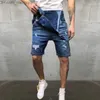 Męskie dżinsy dżinsy kombinezony szorty 2019 letnia moda Hi Street Distressed Denim kombinezon na szelkach dla człowieka spodnie na szelkach Z230706