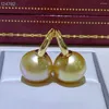 Orecchini pendenti Splendido enorme orecchino rotondo di perle dorate dei Mari del Sud da 11-10 mm