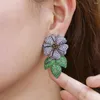 Baumelnde Ohrringe ThreeGraces Blumendesign Lila Grün CZ Kristall Big Leaf Für Frauen Hochzeit Party Modeschmuck E1305