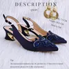 Sandals QSGFC Navy Tacones de punta puntiaguda con adornos multicolores en varias formas zapatos y bolsas de damas 230630