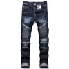 Męskie jeansy Drop Fashion jeansy dla motocyklistów męskie w trudnej sytuacji Stretch zgrywanie Hip Hop Slim Fit otwory Punk Denim bawełniane spodnie 230705
