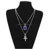 Pendant Necklaces Mens Egyptian Ankh Key Of Life Necklace Set Bling Iced Out Cross Mini Gemstone Gold Sier Chain For Women Hip Hop J Dhc3N