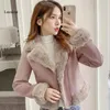 Jaquetas femininas outono inverno doce casaco vintage estilo japonês bolsos duplos jaqueta feminina 2023 gola de pele quente com zíper tops femininos