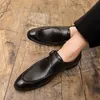 Diseñador de la marca Zapatos de vestir para hombre Clásico de cuero genuino Hebilla Correa de monje Marrón oscuro Negro Oficina Zapatos formales de negocios para hombres