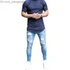 Herenjeans Heren gescheurde jeans voor heren Casual Zwart Blauw Skinny slim Fit Denim Broek Biker Hip Hop Jeans met sexy Holel Denim Broek Z230706