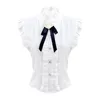 Women's Blouses Summer Slim Ruffles Bow Flower Shirts & Women Fashion Casual Sweet Glitter Button Up Sleeveless White Ladies Tops