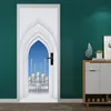 Gardiner PVC Självhäftande avtagbar muslimsk arabisk dörrklistermärke Allahu Islamiska tapeter vardagsrum Dörrdekor 3D Decal Wall Stickers