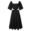 Abiti casual Summer Sexy Backless Midi Dress Women Square Neck Bubble Sleeve Long Female Fashion Waist Cut Out French Vintage