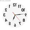 壁掛け時計 逆掛け時計 珍しい数字 逆向き モダンな装飾時計 時計 壁用の優れた時計 Y200109 Z230707
