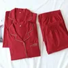 Vêtements de nuit pour femmes printemps et automne Couple pyjama en tricot pantalon à manches longues deux pièces coton rouge costume de Service à domicile pour hommes