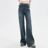 Blue High Woon Femmes Jeans Vintage American Fashion Streetwear Ligne large JEAN PRANTER FEMMER