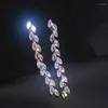 Dangle Earrings Luxury Shiny Zirconia Crystal Long Drop For Women Charm Bling CZ Stone Leaf Bridal Wedding Jewelry Bijoux Gift